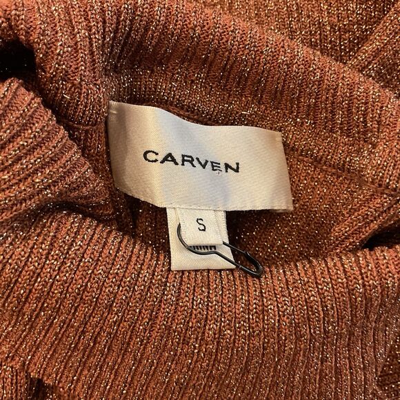Carven Rose Gold Lurex Metallic Turtleneck Sweater Pleated Bell Cuff Size Small - Picture 7 of 10